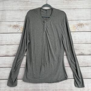 Lululemon Long Sleeve Henley Shirt Mens Large Heathered Gray Stretch